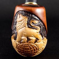 6.1'' 'Lion' Carved wooden smoking pipe. WORLDWIDE shipping.
