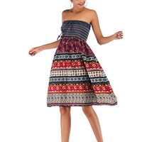 CCatyam Dress for Women, Blouses Tube Off-Shoulder Boho Print Sexy Loose Mini Party Swing Fashion Wine