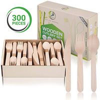 Disposable Wooden Cutlery Set – Eco Friendly, Biodegradable, Compostable Cutlery – 120 Wooden Forks, 90 Wooden Knives, 90 Wooden Spoons – 300 pc. Disposable Utensils Set by Go Go Green