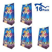 Bomcan 16 Pack Baby Shark Party Gift Bags - Cute Paper Treat Bags for Kids Birthday Party Treatment (Goodies, Cookies, Desserts, Cupcakes.) - Small Favor Bags for Baby Shower