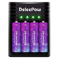 Deleepow Rechargeable Lithium/Li-ion AA Batteries, 1.5V 3200 mWh 1500 Cycle AA Rechargeable Batteries 4-Pack, with 4 Bay Micro USB Charger, Fast Charge Auto-Safety Feature