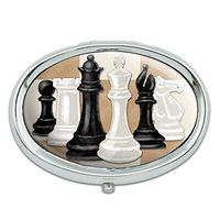 Chess Set Pieces Metal Oval Pill Case Box
