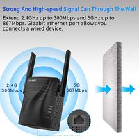 750Mbps WiFi Repeater Wireless Signal Booster, 2.4 & 5GHz Dual Band WiFi Extender with Gigabit Ethernet Port, 360 Degree Full Coverage