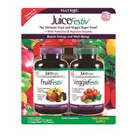 Natrol JuiceFestiv Daily Fruit & Veggie Capsules with Probiotics and Digestive Enzymes 240 Count