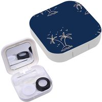 Portable Contact Lens Case Box Travel Kit Mirror + Bottle + Tweezers Container Holder [ Group Palm Trees ]