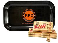 5 Packs RAW Natural Unrefined Pre-Rolled Tips with Rolling Paper Depot Rolling Tray (Carbon)