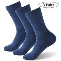 Forcool Diabetic Socks Mens Womens, Non Binding Loose Top Seamless Toe Non Blister Merino Wool Wide Quarter Circulation Crew Mid Calf Diabetes Socks Edema Socks Dress Socks, 3 Pairs Navy Blue Large