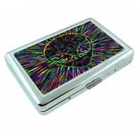 Technicolor Psychedelic Alien Em1 Hip Silver Cigarette Case Id Holder Metal Wallet 4" X 2.75" RFID Protection
