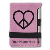 Mini Notepad, Peace Love Heart, Personalized Engraving Included (Pink)