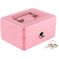 Kyodoled Cash Box with Money Tray,Small Safe Lock Box with Key,Cash Drawer,5.91"x 4.72"x 3.15" Pink Small