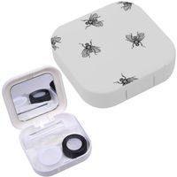 Portable Contact Lens Case Box Travel Kit Mirror + Bottle + Tweezers Container Holder [ Fly Chaos White ]