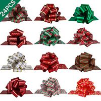 PintreeLand 24PCS Christmas Gift Wrap Pull Bows with Ribbon 5” Wide Wrapping Accessory for Xmas Present, Gift, Florist, Bouquet, Basket Decoration, Easy to Assemble