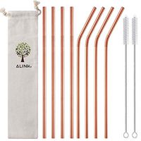 ALINK 10.5" Long Reusable Rose Gold Metal Drinking Straws with Silicone Covers, 8-Pack Stainless Steel Straws for 30oz / 20oz Yeti/Rtic Tumblers with Cleaning Brush and Carrying Case