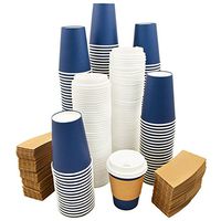 Dichon Innovations 80 Pack Disposable Paper Coffee Cups with Lids and Sleeves, Hot or Cold To Go Travel Beverage Cups, Recyclable, 12 ounce Navy Blue