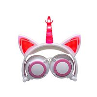 Eoncore Headphones Cat Ear Flashing Headphones for Kids Girls Boys Adult Adjustable Headband 3.5mm Plug Over Ear Headsets for Party (White&Pink)