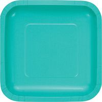 Creative Converting 324781 Touch of Color 180 Count Square Dessert Paper Plates, Teal Lagoon