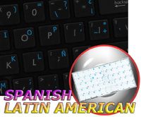 Spanish (Latin American) Keyboard Labels Layout ON Transparent Background with Blue, Orange, RED, White OR Yellow Lettering (14X14) (Blue)