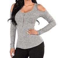 Makeupstore Women's Hoodies and Sweatshirts Rainbow Sleeve Sweatshirt Women's Slim O-Neck Off Shoulder Long Sleeve Zipper Tops T-Shirt Gray Blouse (Gray, L)