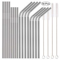 YIHONG Set of 16 Pcs Reusable Metal Straws, 10.5inch 8.5inch Extra Long,6 mm Wide Stainless Steel Drinking Straws Fit for 20 24 30 oz Tumblers