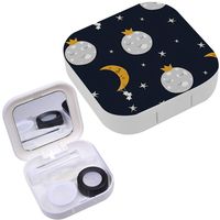 Portable Contact Lens Case Box Travel Kit Mirror + Bottle + Tweezers Container Holder [ Cute Moon Night Sky Stars ]