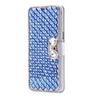Amocase Wallet Case with 2 in 1 Stylus for iPhone 5C,Luxury 3D Handmade Square Diamond Crystal Rhinestone Bowknot Magnetic Stand Leather Case for iPhone 5C - Dark Blue
