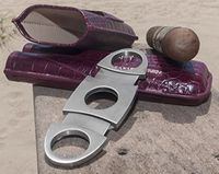 RawX - Red Embossed Crocodile Style Leather 2 Tubes Cigar Case Humidor w/ Cutter - Red