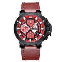 Festnight 9159 Man Quartz Watch Waterproof Outdoor Chronograph Minute Second 1/10 Second Hand Dials Hourglass Design Leather Strap Hardened Mineral Glass Male Wristwatch