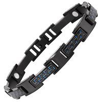 Titanium Magnetic Therapy Bracelet Black with Blue Carbon Fibre Size Adjusting Tool and Gift Box Included By Willis Judd