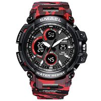 Psalmtrading SMAEL Multi-Function Men’s/Women's Sports Analog Quartz Dual Display Waterproof Watches LED Backlight 1708 Camouflage (red)