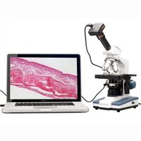 AmScope M620B-3M Digital Compound Monocular Microscope, WF10x and WF20x Eyepieces, 40x-2000x Magnification, Brightfield, LED Illumination, Abbe Condenser, Mechanical Stage, 110V, Includes 3MP Camera with Reduction Lens and Software