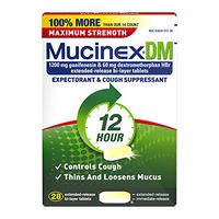Mucinex DM Maximum Strength 12-Hour Expectorant and Cough Suppressant Tablets, 28 Count (Pack of 2)