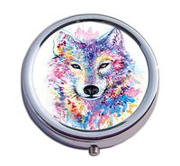 Joyce Christmas Snow Wolf Colors Pill Box for Purse - 2 Compartment Medicine Case, am/pm Metal Mini Daily Pill Box Medicine Pill Box Organizer