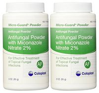MICRO-GUARD Antifungal Powder (Pack of 2) Contains 2% Miconazole Nitrate. 3 oz Each - Treats Athlete's Foot, Ringworm, Jock Itch and Works Well Under Skin Folds - Coloplast