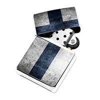 Finland Flag - White Lighter Windproof Flip-Top Refillable with tin Gift Box