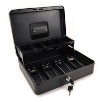 Cash Box，Locking Cash Box with Tiered Money Tray and Key Lock, Black, 0.21 Cubic Feet