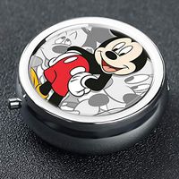 Happy Mickey Mouse Paintings Custom Round Silver Pill Box Pocket 2.1 inches Medicine Tablet Holder Organizer Case for Purse