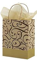 Medium Chocolate & Gold Swirl Paper Shopping Bags - Case of 25