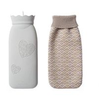 Hot Water Bottle,Microwave Heating Bottle Environmental Silicone Water Bag with Knit Cover for Pain Relief, Hot Cold Therapy-Gift for Girls Baby, Christmas, Gift Exchange Party (Grey)