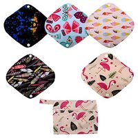 5 Small Panty Liners 1 Wet Bag Cloth Menstrual Pads Reusable Washable (Flamingo, S Panty Liners)
