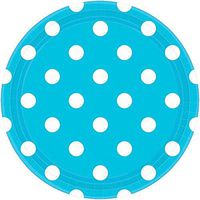 Amscan 551537.54 Tableware Collection, Dots Round Plates Party Supplies, 9", Caribbean/White