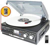 Boytone BT-17DJB-C 8-in 1 Turntable 3-Speed Stereo, 2 built in Speakers Digital LCD Display AM/FM Radio + Supports USB/SD/AUX+ MP3, Cassette & WMA Playback /Recorder & Headphon (Renewed)