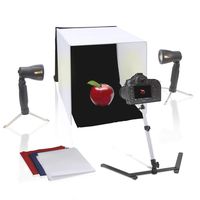 Pyle 24" x 24 inch Portable Tabletop Photography Studio Photo Lighting Kit - Set Includes Light Box / Tent, 2 Lamp Lights, Camera Stand & White, Black, Blue, Red Background Cloth Sheet - PSTDKT8