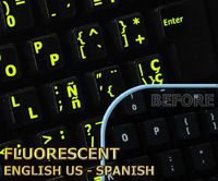 Glowing fluorescent Spanish - English keyboard stickers