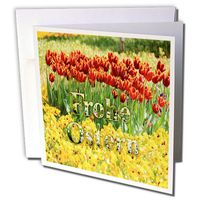 3dRose Image of Happy Easter in German On Rows of Tulips - Greeting Card, 6" x 6", Single (gc_235463_5)