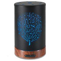 Ultrasonic Cool Mist Aromatherapy Diffuser Atomiser 100ml Metal Aroma Essential Oil Humidifier with Waterless Auto Shut-Off Protection 7 Colors Changed LED for Home Office (Tree Leaf)