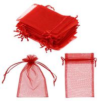 SumDirect 100Pcs 4"x6" Sheer Drawstring Organza Jewelry Pouches Wedding Party Christmas Favor Gift Bags (Red)