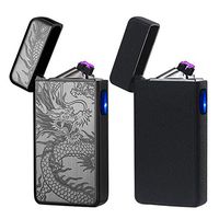 USB Lighter 2 Pack,Dual Arc Electric Plasma Lighter Rechargeable Flameless Metal Lighter Windproof Pulse Flip Lighter Candle Lighter (Black Dragon & Matte Black)