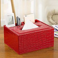 T-ZJHC Multi-Function Tissue Box Desktop Living Room Coffee Table, Square 2 Grid - red