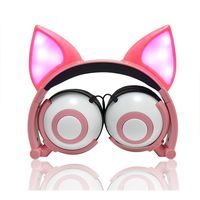 LIMSON Pink Headphones for Kids - Wired Stereo Over Ear Noise Isolating Headphones with LED Ears for Children Girls Boys Compitable for iPad Smartphones Tablet PC Computer MP3 - Pink