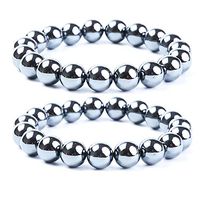 MONASOC Hematite Magnetic Therapy Precious Natural Healing Stones Elastic Bracelet/Pain Relief with Jewely Bag-2 Pack
